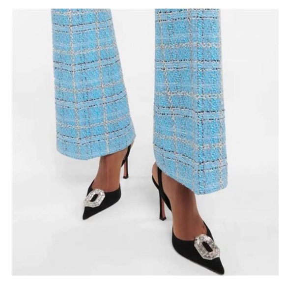 ‼️NEW‼️Women's Rhinestone SATIN Slingback Pumps Pointed Toe Black‼️WOW‼️🤩🤩🤩 - Picture 7 of 7